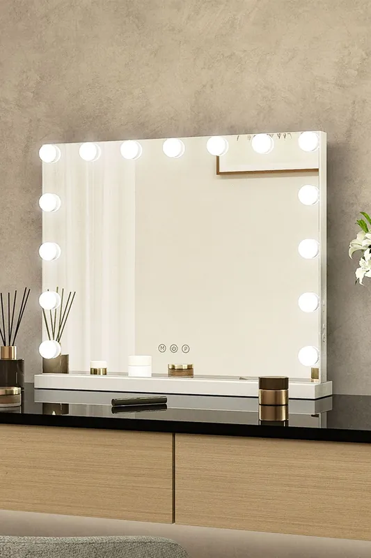 Large Hollywood Vanity Mirror with 15 Lights and USB Charging Port, Tabletop or Wall Mounted - Living and Home