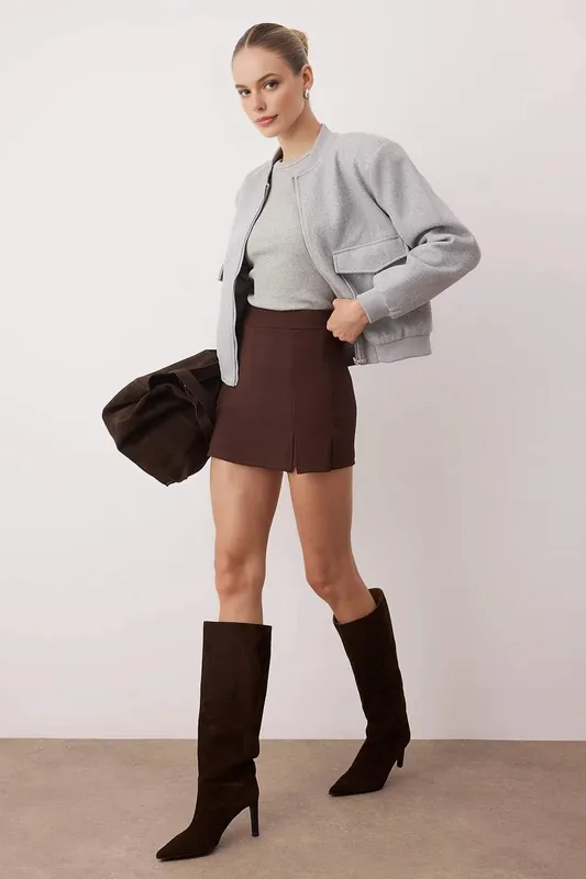 A-Line Knit Mini Skort with Side Slit