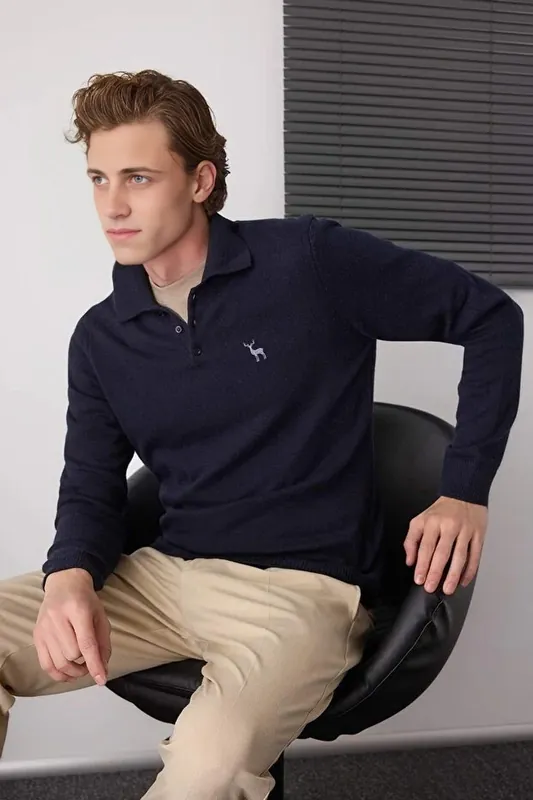 Men’s Polo Neck Buttoned Knit Jumper - WOVCOR