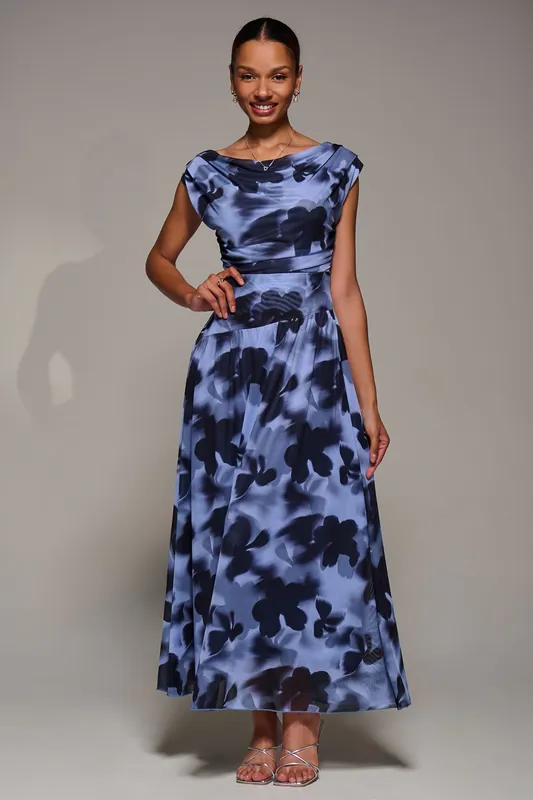 Asymmetric Draped Mesh Maxi Dress - Jolie Moi