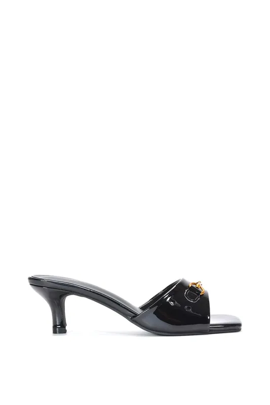 Toni' Square Toe Mule Heeled Sandals With Decorative Buckle - XY London