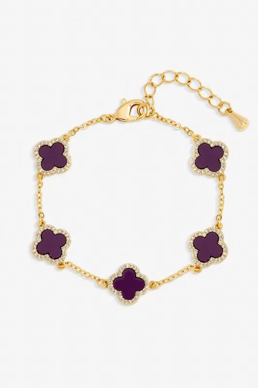 Gold Plated Purple Clover Station Bracelet - Jon Richard