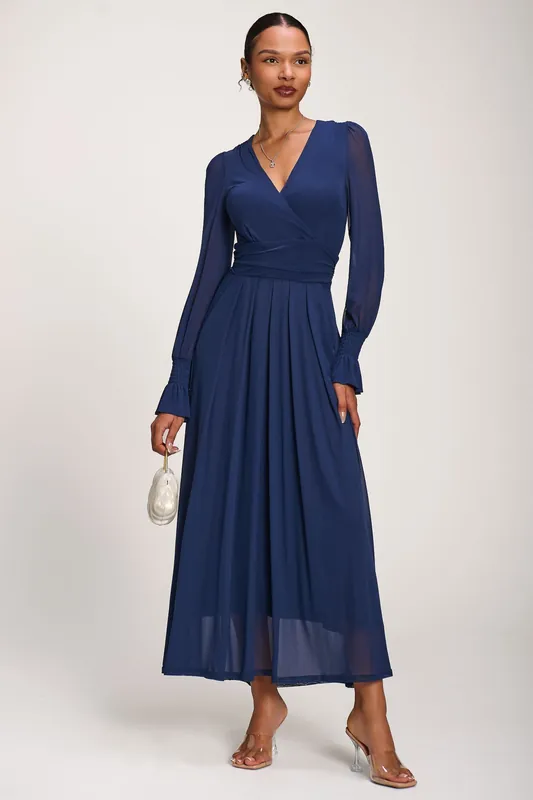 Long Sleeve Mesh Maxi Dress - Jolie Moi