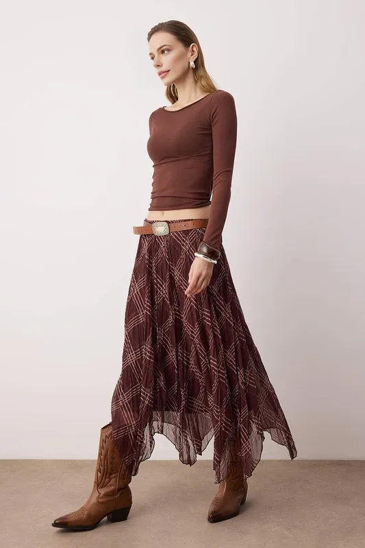 Asymmetric Crinkle Chiffon Maxi Skirt with Lining - WOVCOR