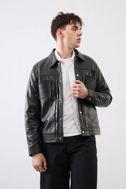 Real Leather Felix Trucker Jacket - Bolongaro Trevor