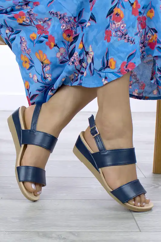 Low Wedge Heel Slingback Sandals - AJVANI