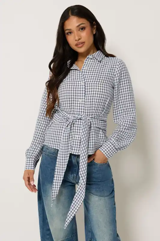 Petite Check Cotton Bandana Shirt - PixieGirl
