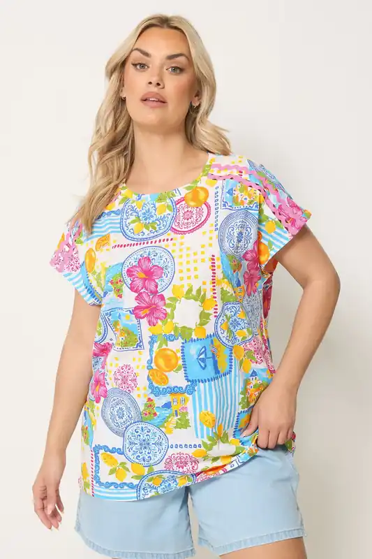 Tile Print Trim Detail T-Shirt