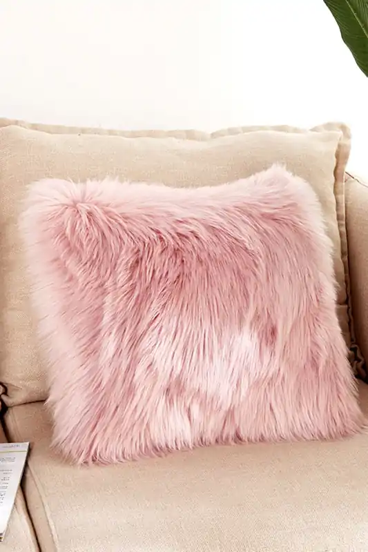 Fluffy Faux Wool Pink Cushion Cover - Living and Home