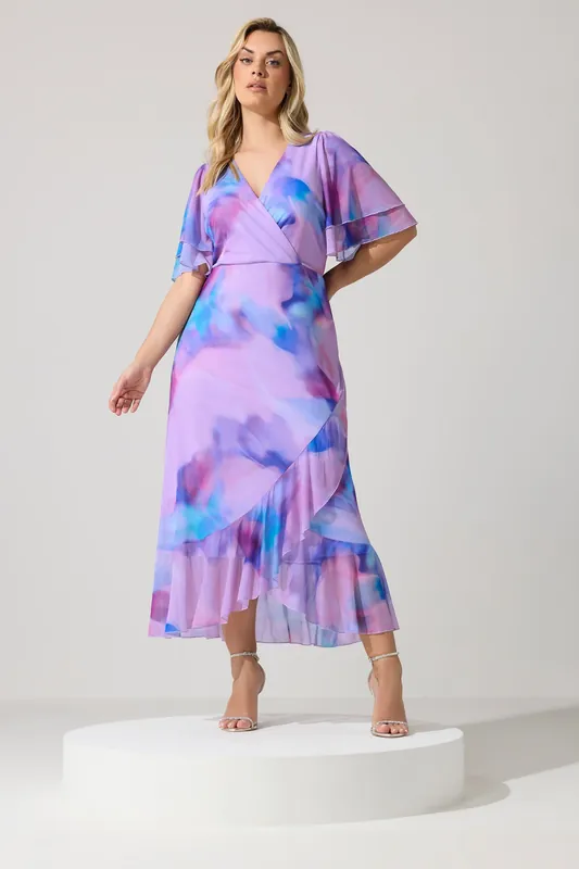 Abstract Wrap Ruffle Hem Dress - Yours