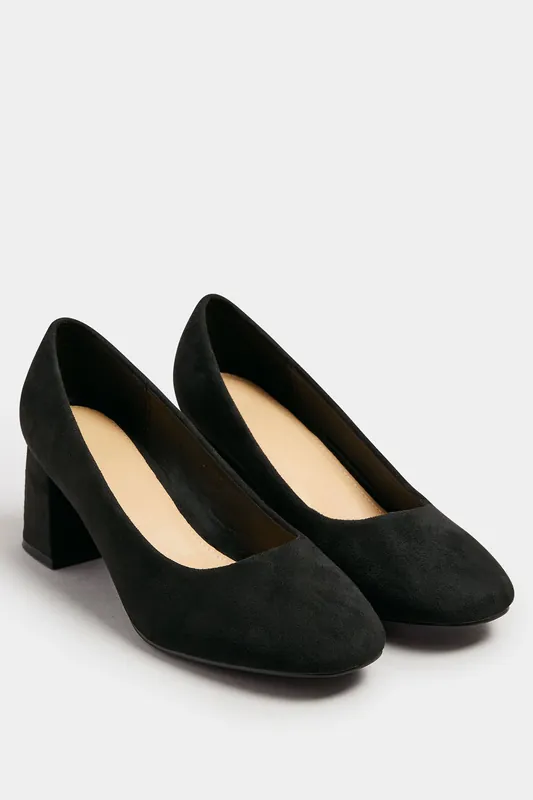 Faux Suede Mid Block Heel Court Shoes - Yours