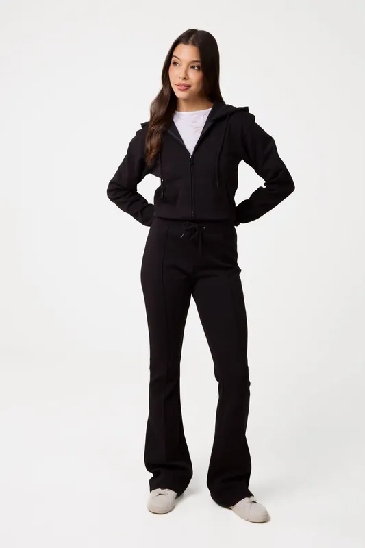 Black Pin Tuck Jersey Flares - Pink Vanilla