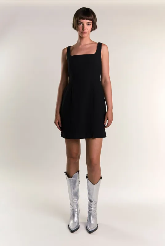 Black Square-Neck Sleeveless Mini Dress