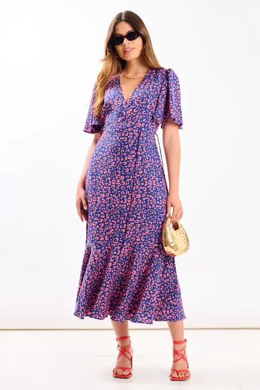 Pink Animal Wrap Midi Dress - Needs No Label