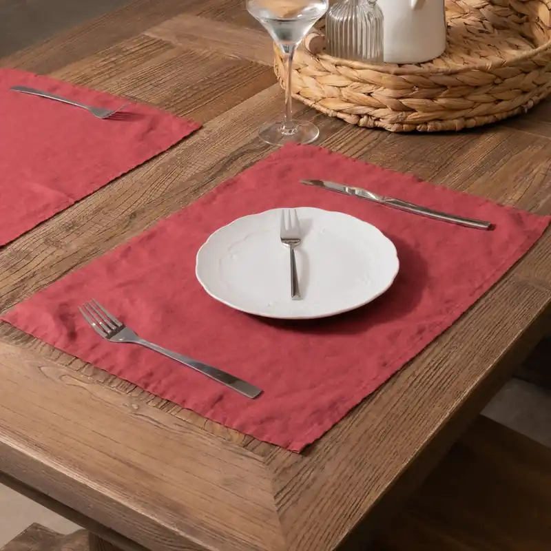 Brick Red Set of 4 100% Linen Placemats - Native Natural
