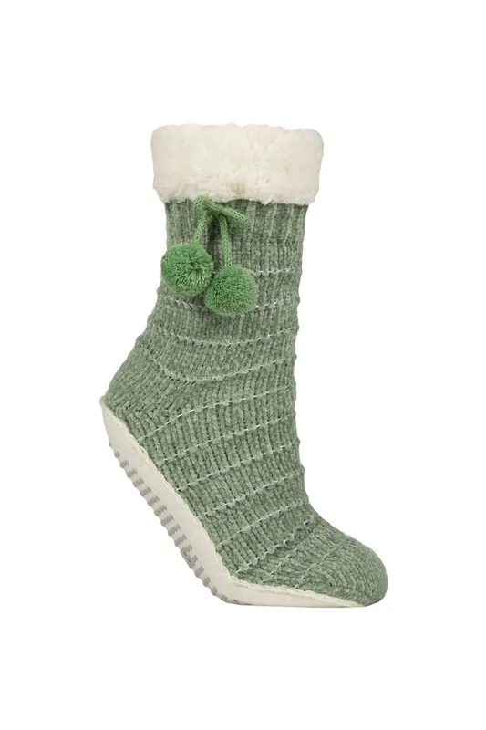 Women's 1 Pair Chenille Slipper Socks with Moccasin Sole - ELLE