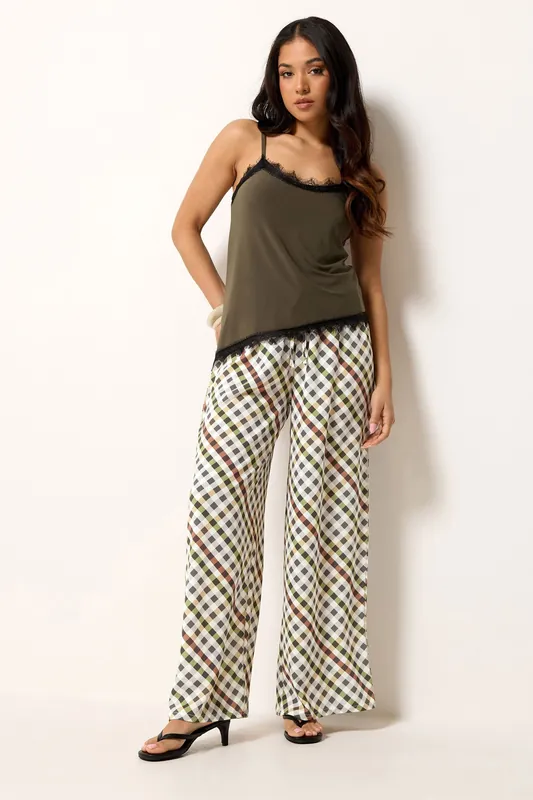 Petite Gingham Wide Leg Trousers - PixieGirl