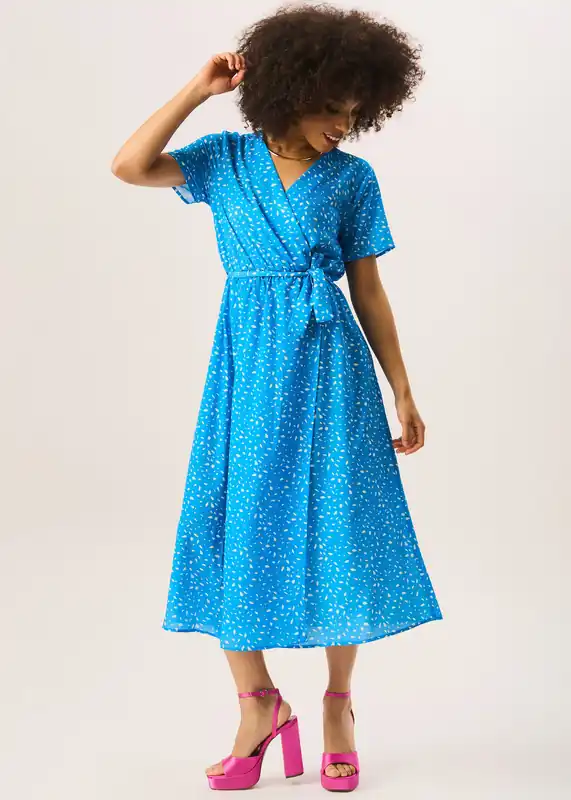 Blue Animal Print Wrap Midi Dress - Gini London