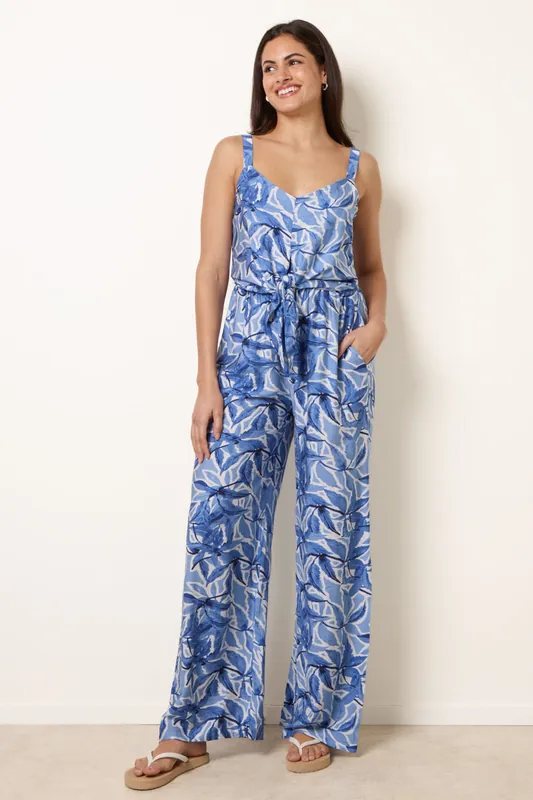 Blue Tie Front Jumpsuit - Blue Vanilla