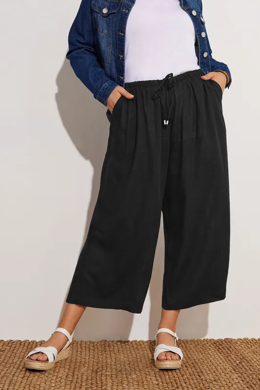 Cropped Wide Leg Linen Trousers - Yours