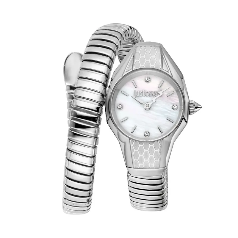 Women's Snake 316L Stainless Steel Silver Diamond Watch - Just Cavalli