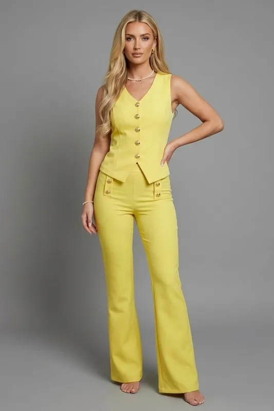 Button Waistcoat Top and Wide Leg Trouser Co-Ord Set