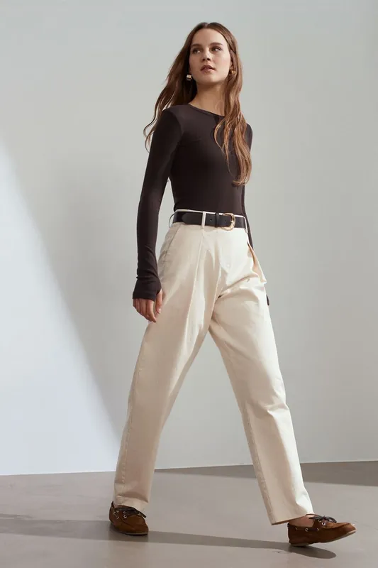 High-waist Wide-leg Gabardine Trousers