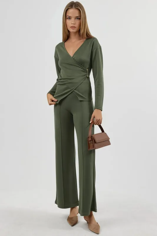 Accessory Detail Blouse & Pants Two-Piece Set