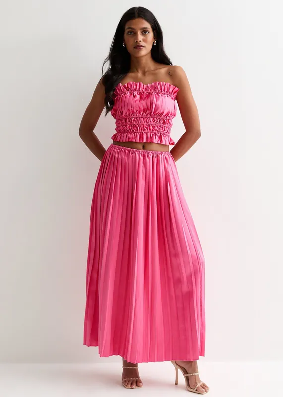 Hot Pink Pleated Maxi Skirt - Gini London
