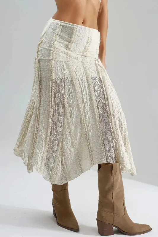 High Waist Lace A-Line Midi Skirt