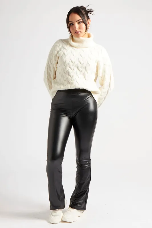 Black Flare PU Leggings - Urban Bliss
