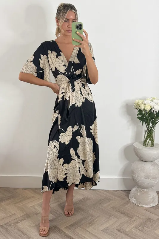 Willow Satin Wrap Tie Waist Dress - Jolie Moi