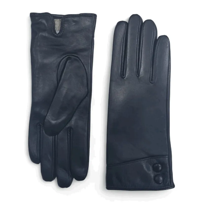 Leather Gloves Touchscreen Wool Lining Decorative Buttons - TruClothing