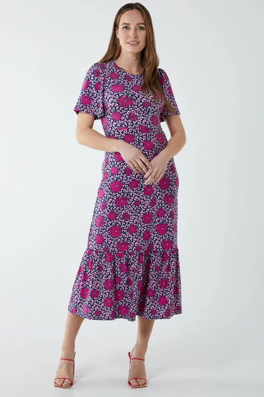 Crew Neck Midi Angel Sleeve Tie Back Dress - Blue Vanilla