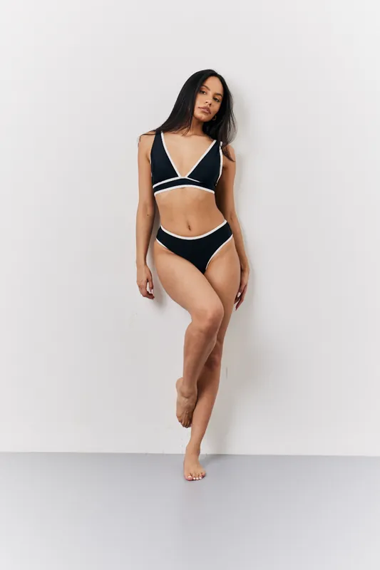 Black Contrast Binding High Waist Bikini Bottoms - In The Style