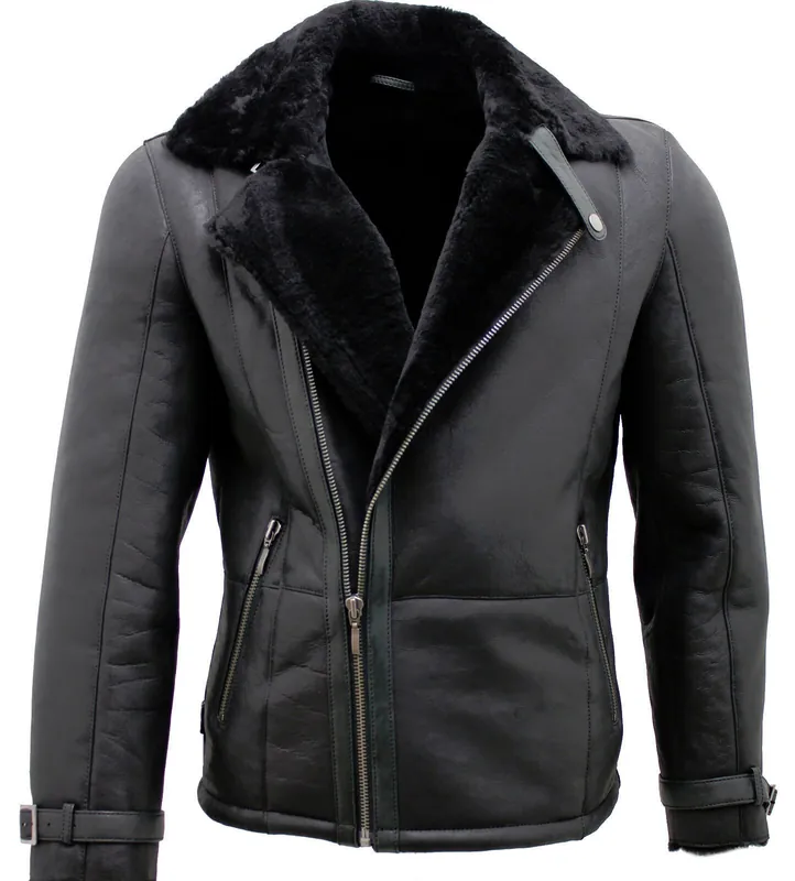 Double Breasted Sheepskin Leather Biker Jacket-Manila