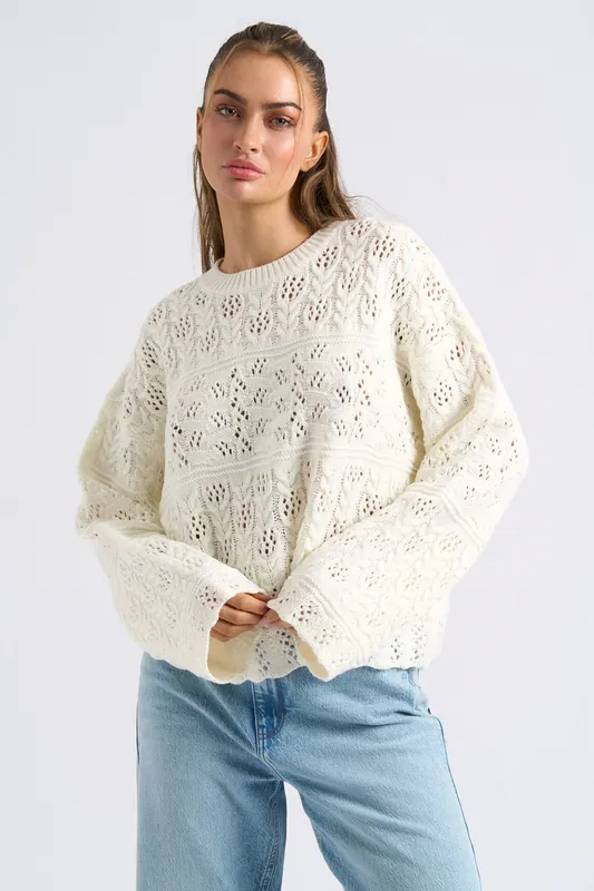 Crew Neck Pointelle Jumper - Urban Bliss