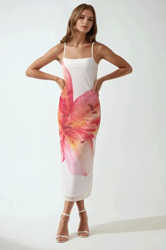 Square Collar Bodycon Dress with Floral Print - Hiccup