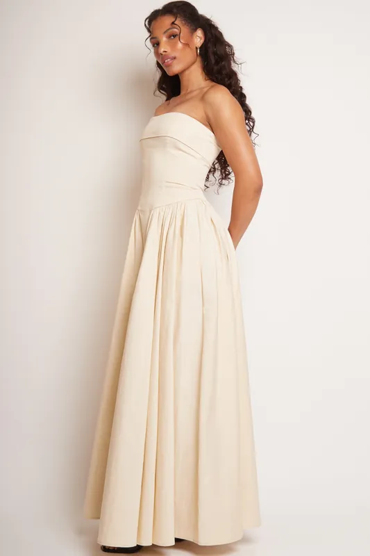 Edith Bandeau Corset Maxi Dress in Fawn - Jaded Rose