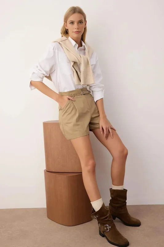 High Waist Belted Tailored City Short - WOVCOR