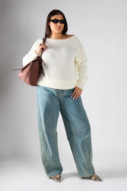 Boat Neck Oversized Jumper - Shnoo