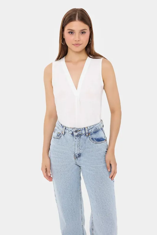 Semi-Sheer V-Neck Sleeveless Shirt