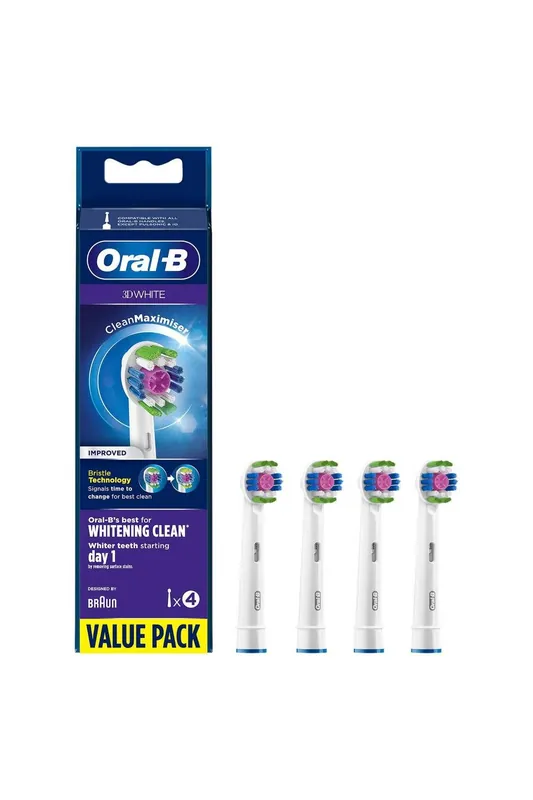 3D White Clean Maximiser 'Replacement Toothbrush Head', Pack of 4 - Oral B