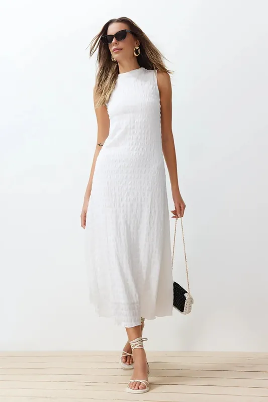 Textured Sleeveless Maxi Dress with Relaxed Silhouette - WOVCOR