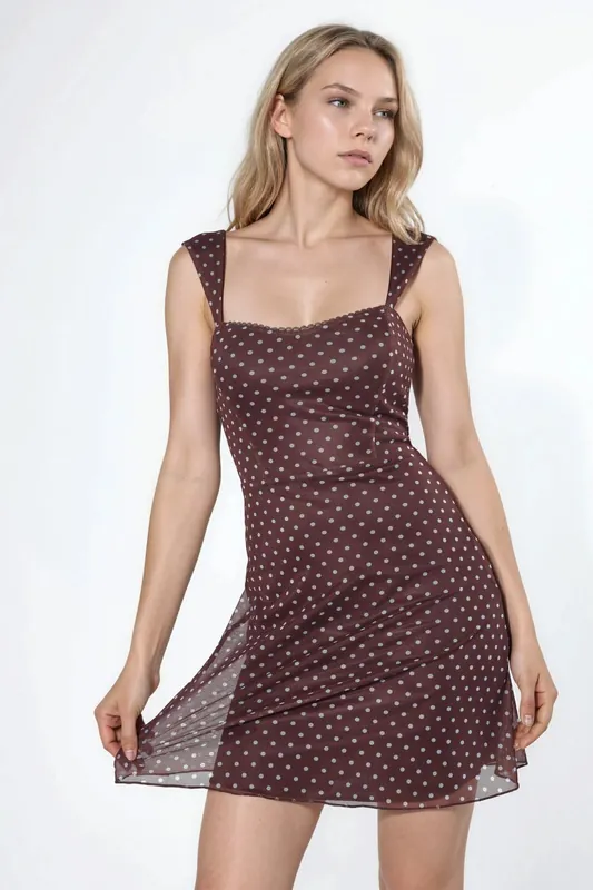 Polka Dot Mini Tulle Dress with Heart Collar - Hiccup
