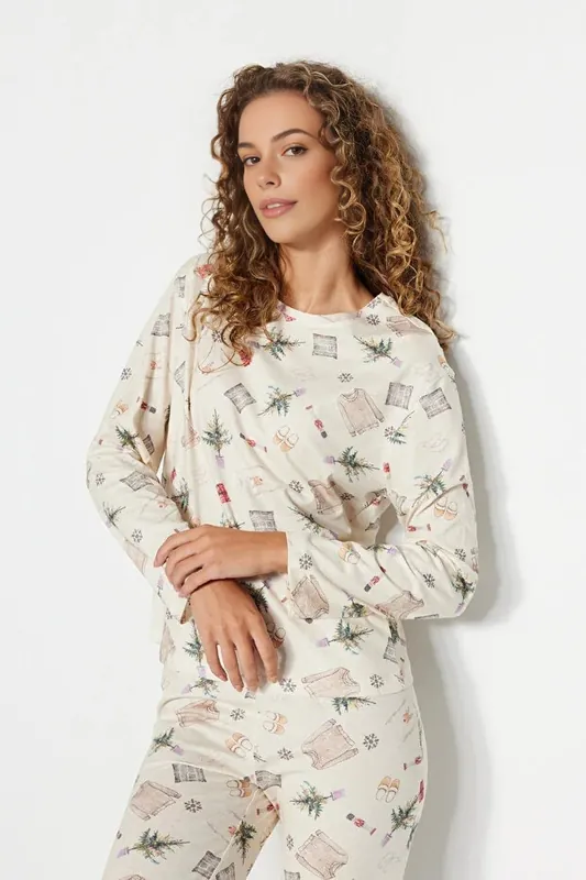 2-Piece Winter Print Cotton Pyjama Set