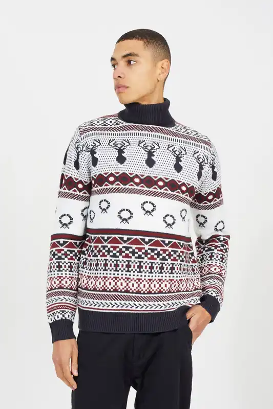 Roll Neck Fairisle Christmas Jumper - Brave Soul