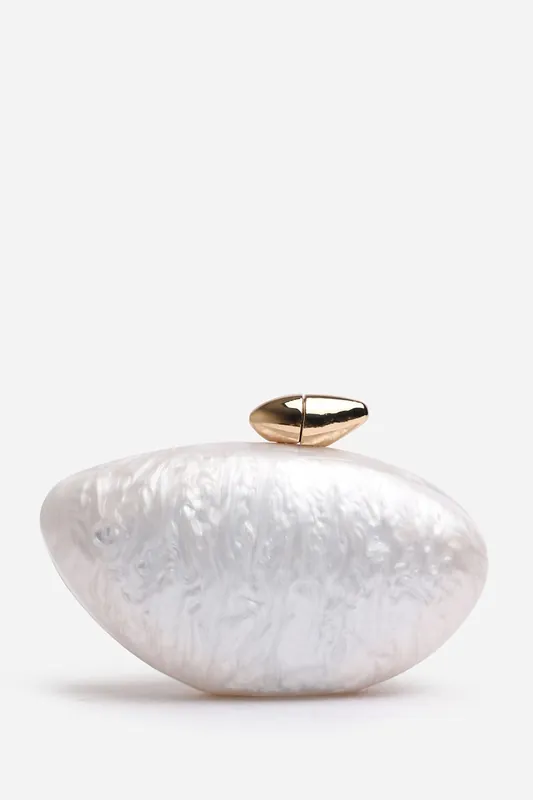 Benna Marble Acrylic Clutch In Dark Brown - Where's That From