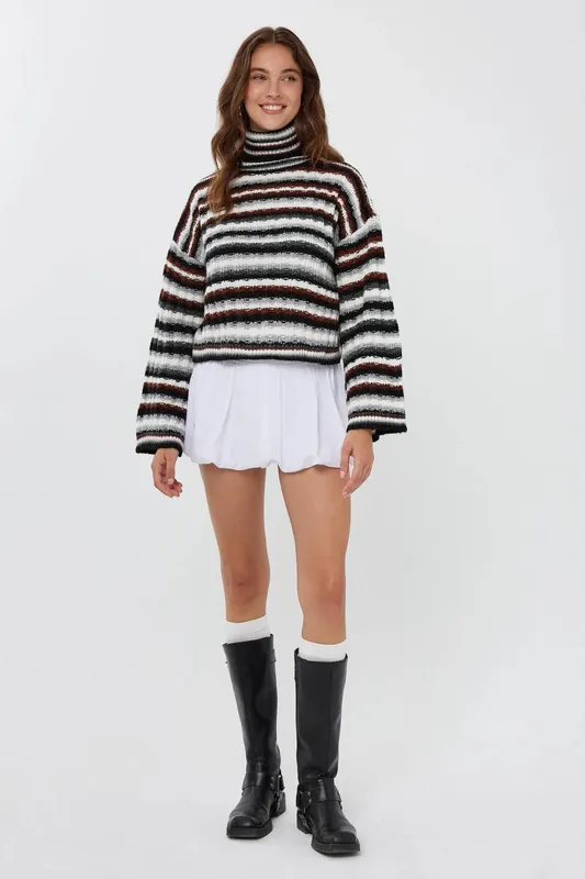 Striped Turtleneck Cropped Sweater - Hiccup