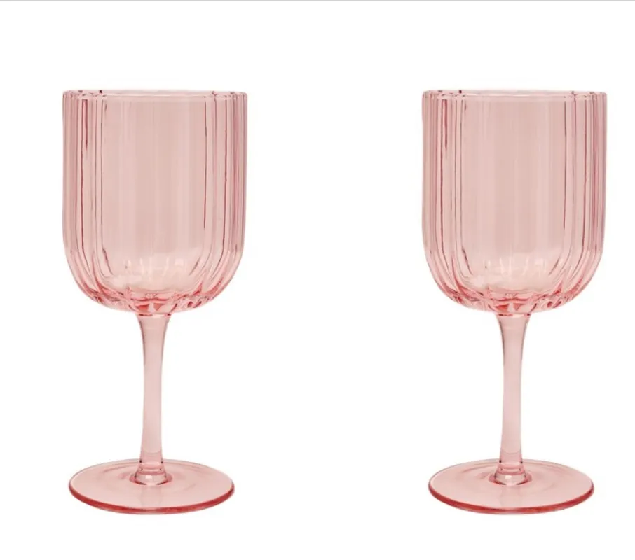 Set Of 2 Bright Pink Scalloped Wine Glass - Hestia